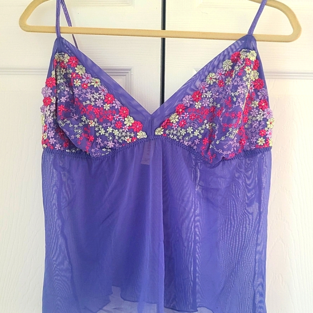 Vintage Cacique 18/20 Floral Silky Cami Lingerie Lace Y2K Camisole Slip Top